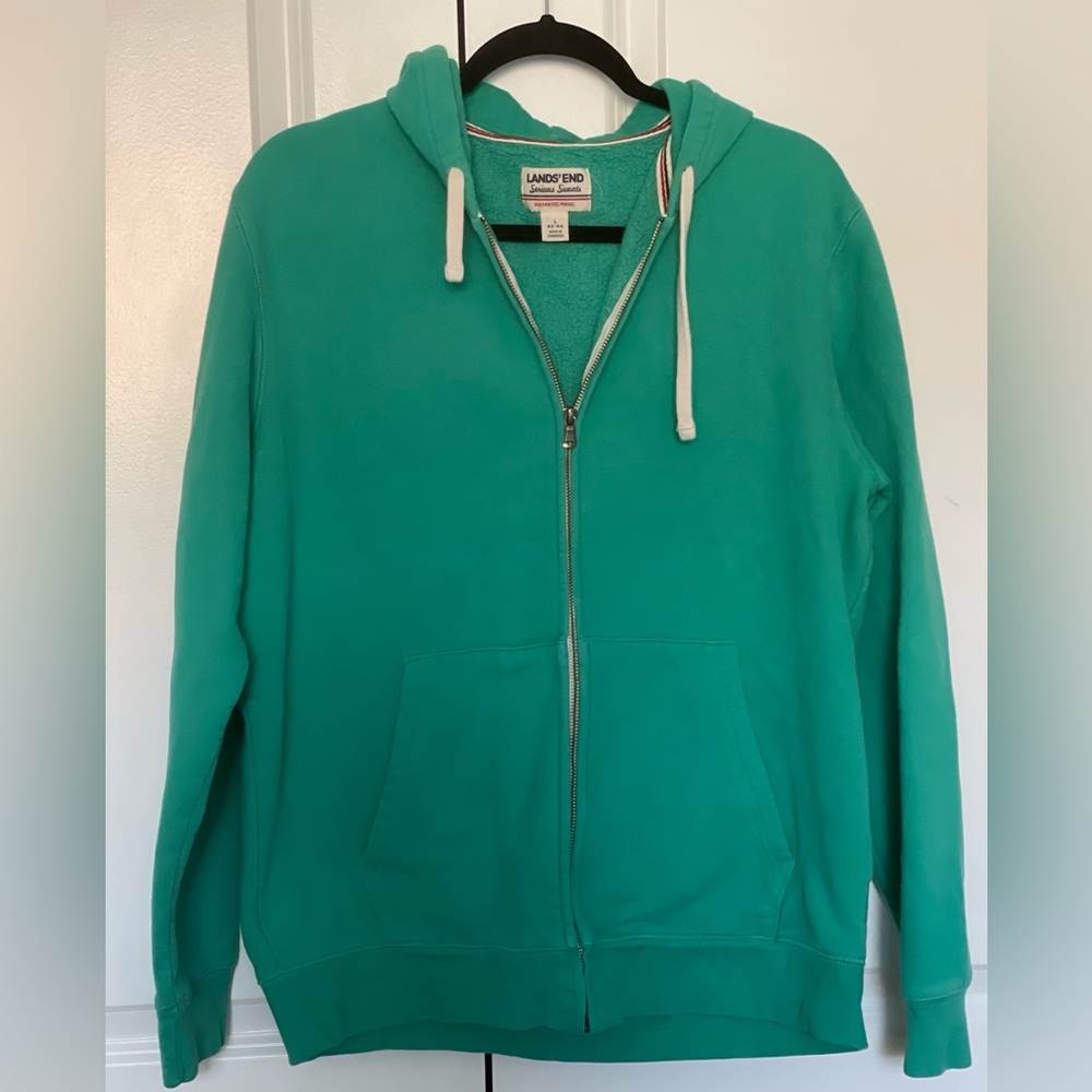 Lands End Serious Sweats Zip Up Hoodie Size L